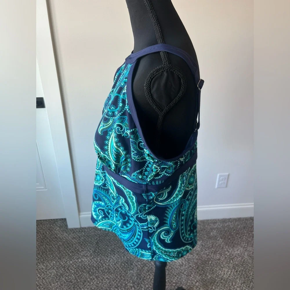 Lands' End blue and turquoise paisley tankini top halter neck Size 16 DDD